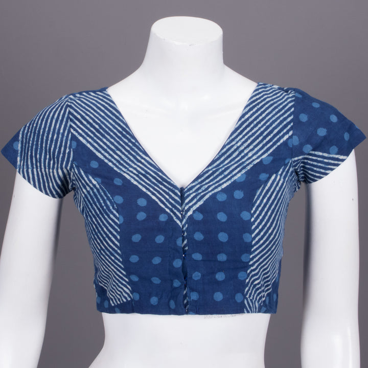 Blue Indigo Handblock Printed Cotton Blouse 10072466