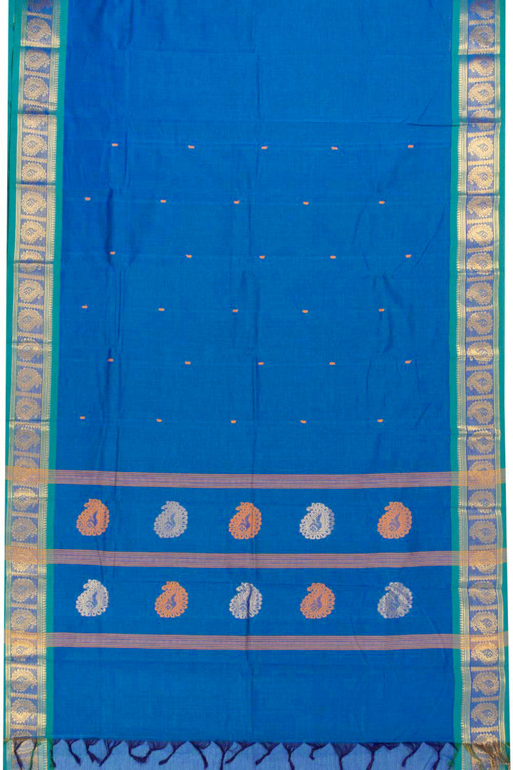 Blue Handloom Chettinad Cotton Saree Without Blouse 10072575