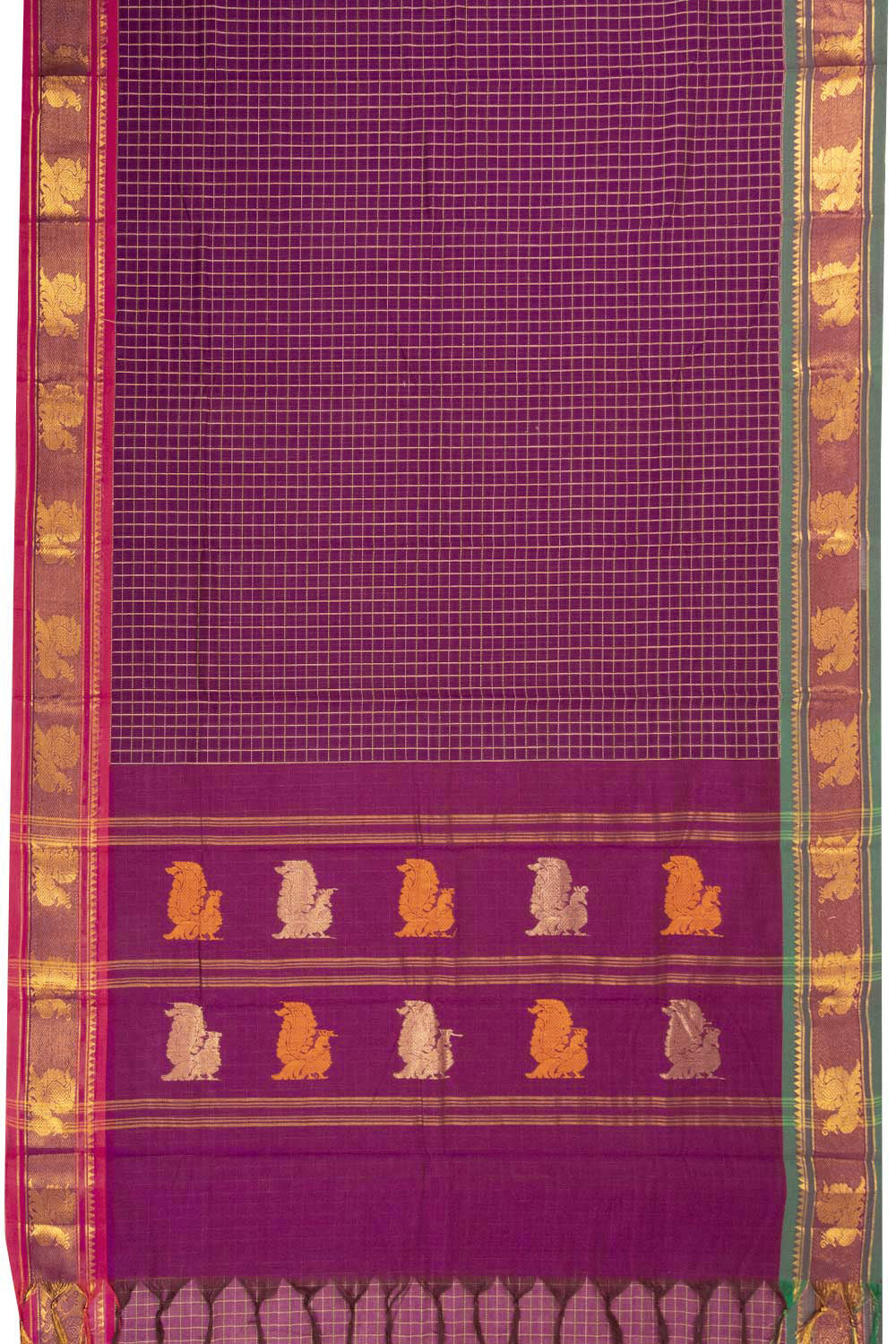 Maroon Handloom Chettinad Cotton Saree Without Blouse 10072576