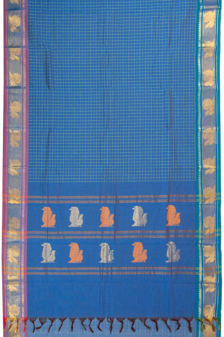 Blue Handloom Chettinad Cotton Saree Without Blouse 10072578