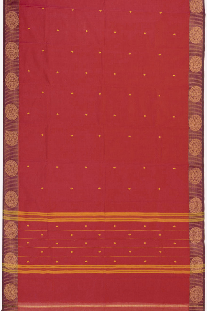 Red Handloom Chettinad Cotton Saree Without Blouse 10072591