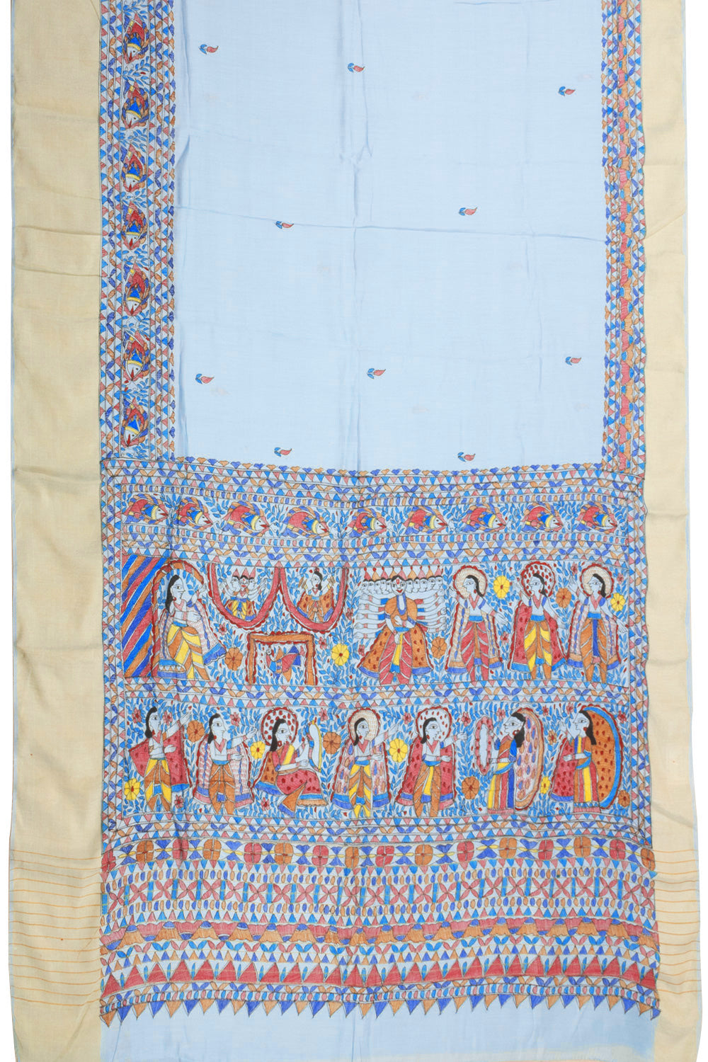 Blue Hand Painted Madhubani Silk Cotton Saree 10072730