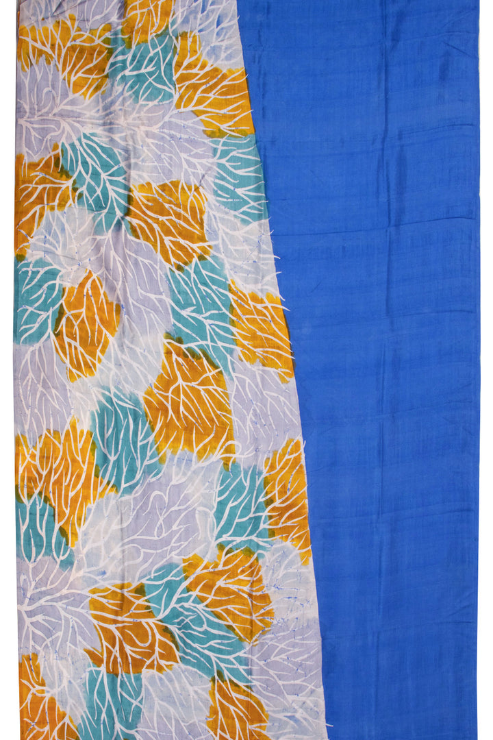 Blue Mulberry Silk Batik Saree with Rising Border Design 10072741