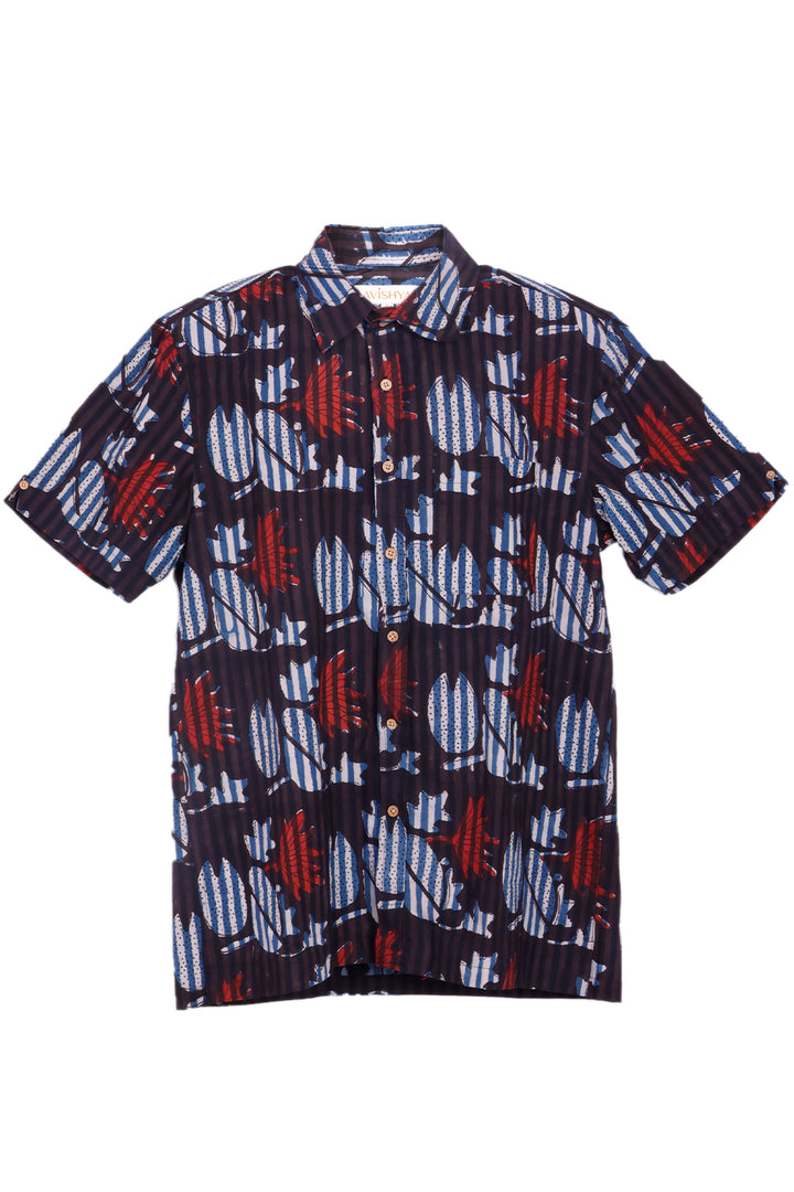 Brown Half Sleeve Jahota Printed Cotton Mens Shirt 10072994