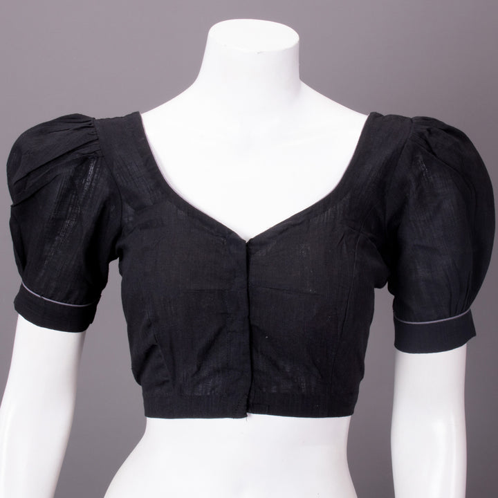 Black Handcrafted Slub Cotton Solid Style Blouse 10073182