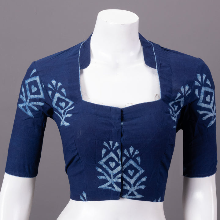 Indigo Hand Block Printed Cotton Blouse 10073285