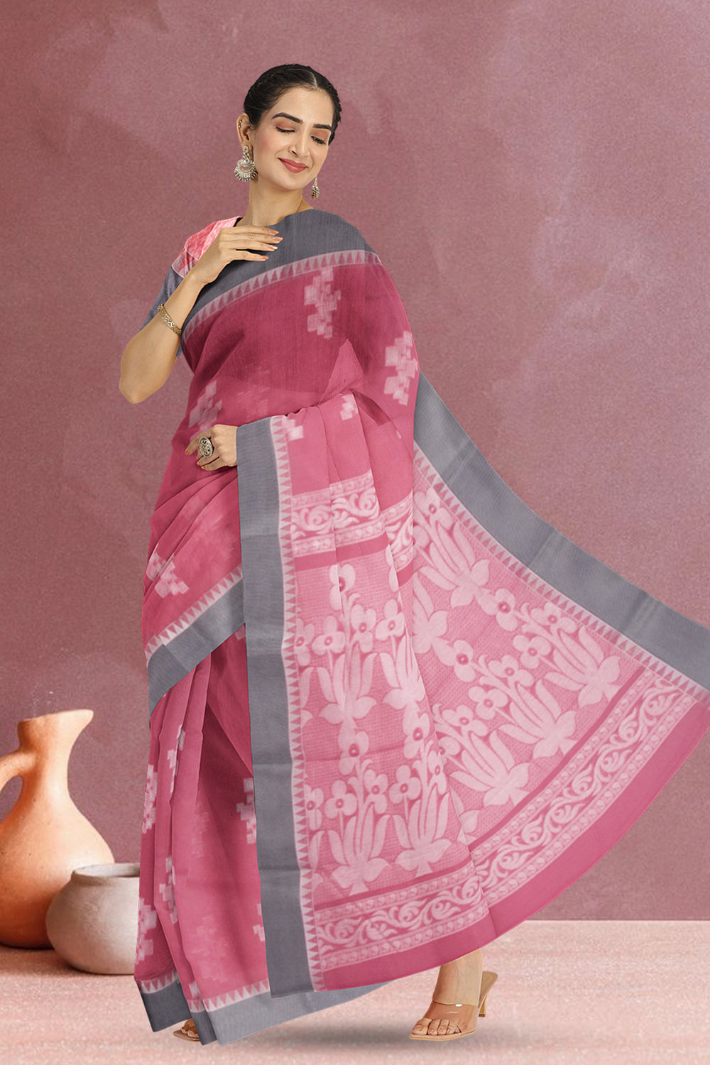 Pink South Silk Cotton Saree 10073591