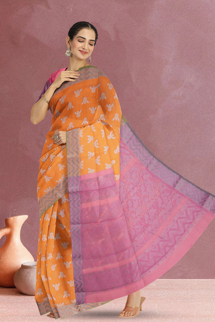 Orange South Silk Cotton Saree 10073595