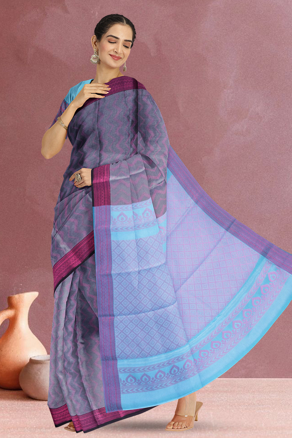 Grey South Tissue Silk Cotton Saree 10073582