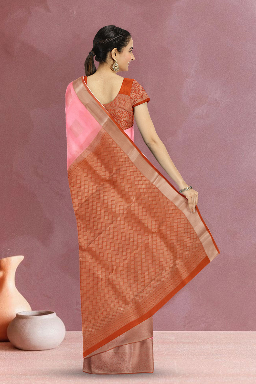 Pink Handloom Kanjivaram Silk Saree 10073840