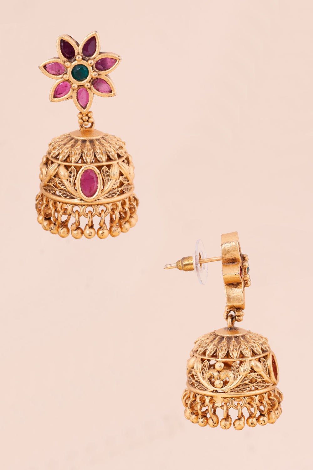 Gold Plated Floral Jhumka Earring