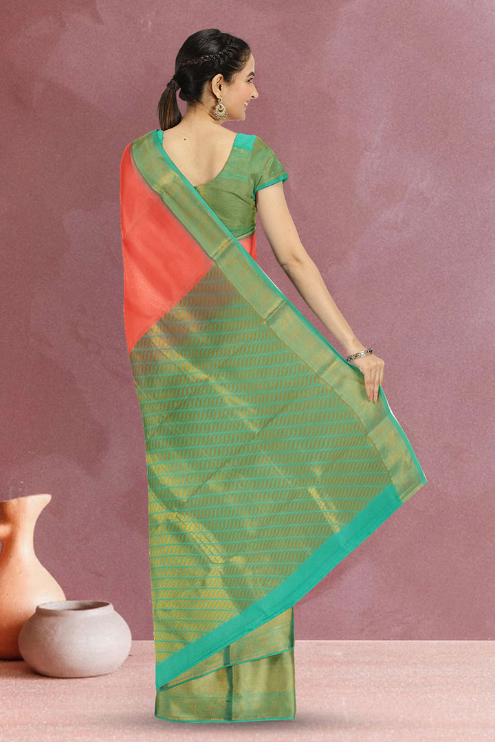 Peach Handloom Kanjivaram Silk Saree 10073838