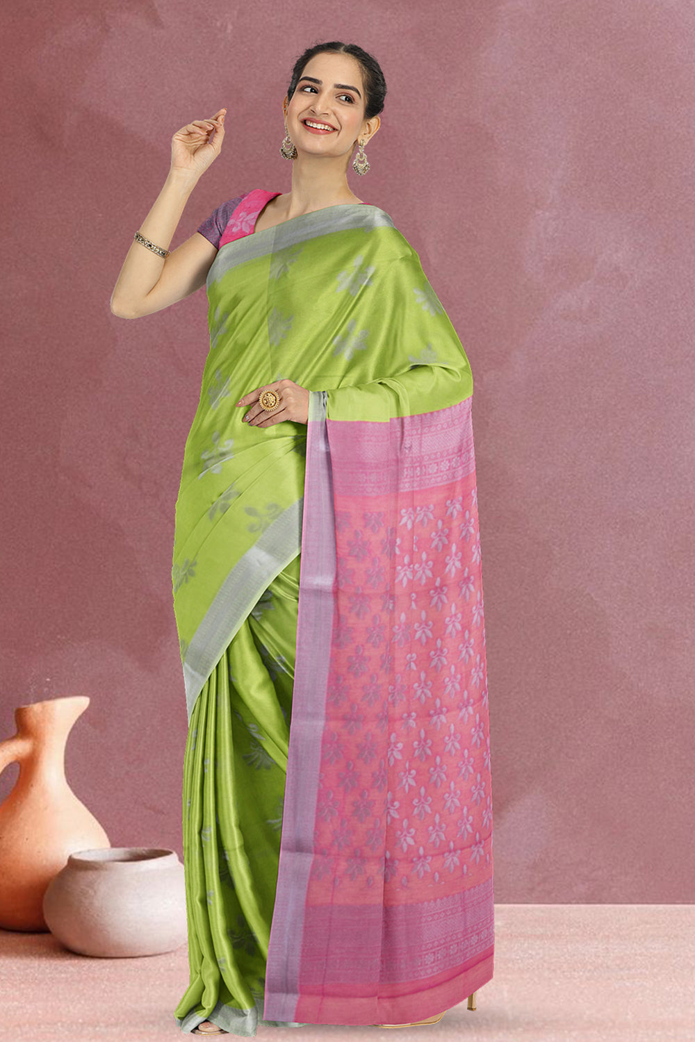 Green South Tissue Silk Cotton Saree 10073588