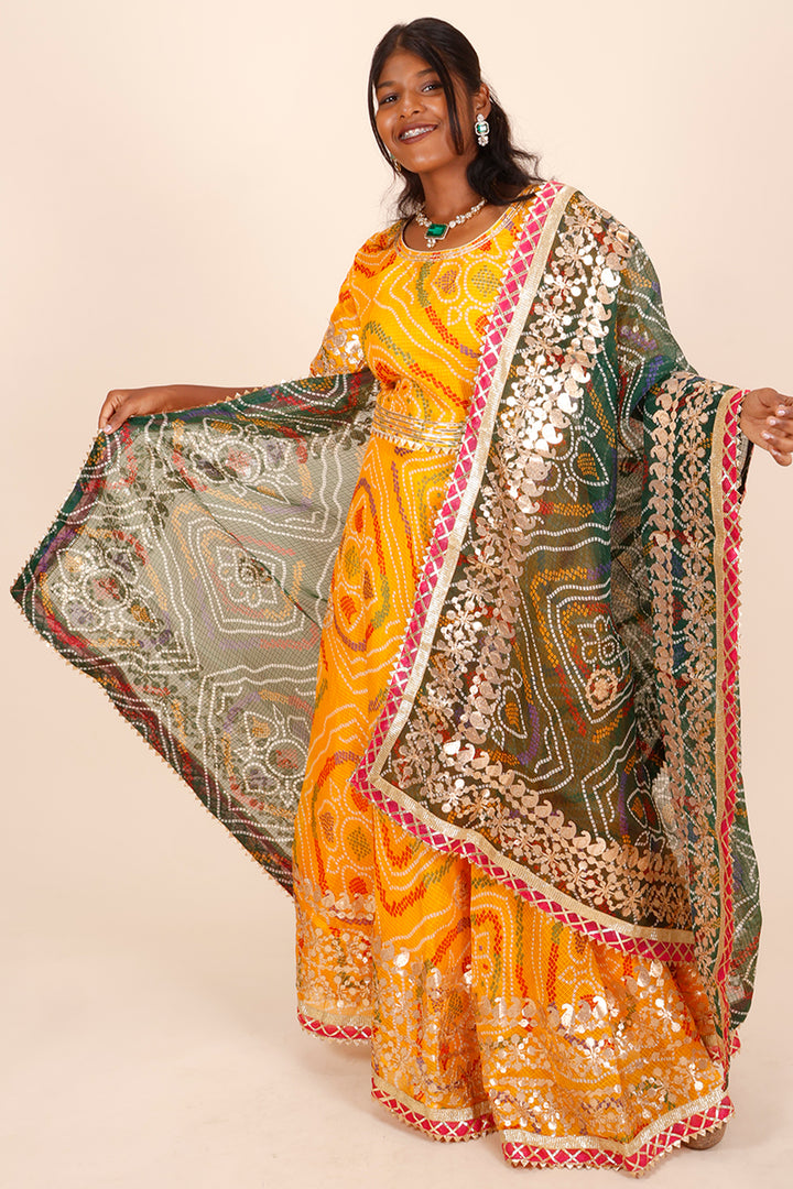 Yellow Handcrafted Kota Doria Cotton Lehenga