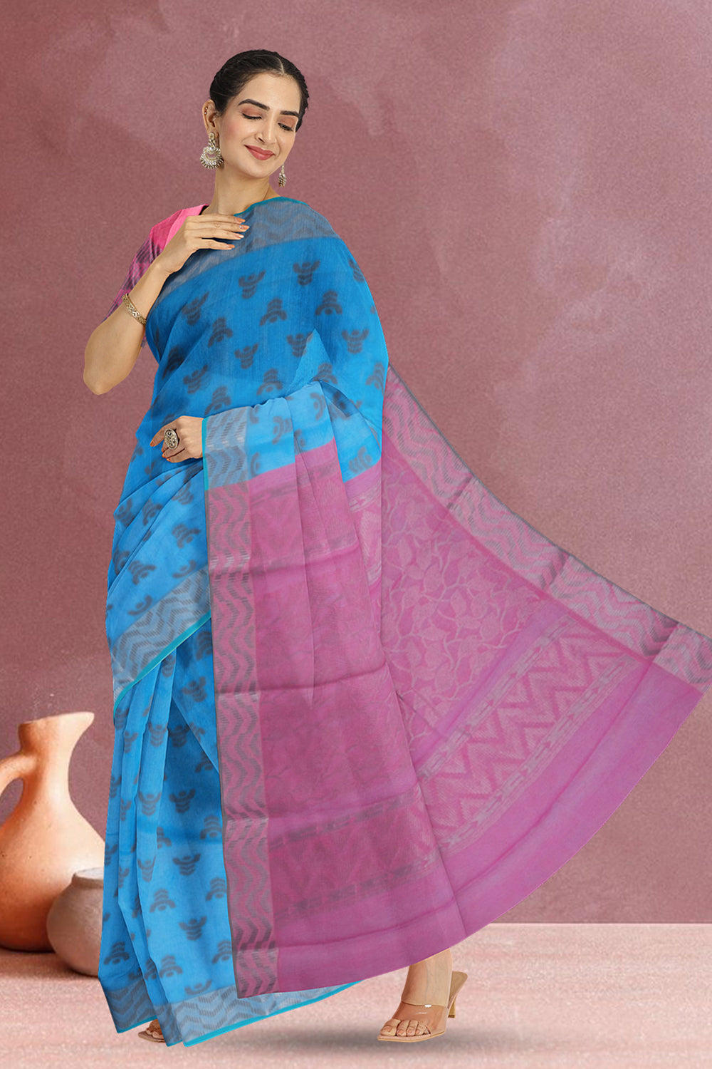 Blue South Silk Cotton Saree 10073593