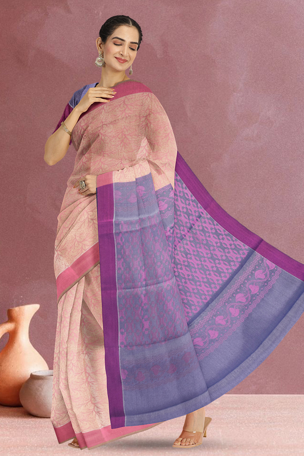 Beige South Tissue Silk Cotton Saree 10073584