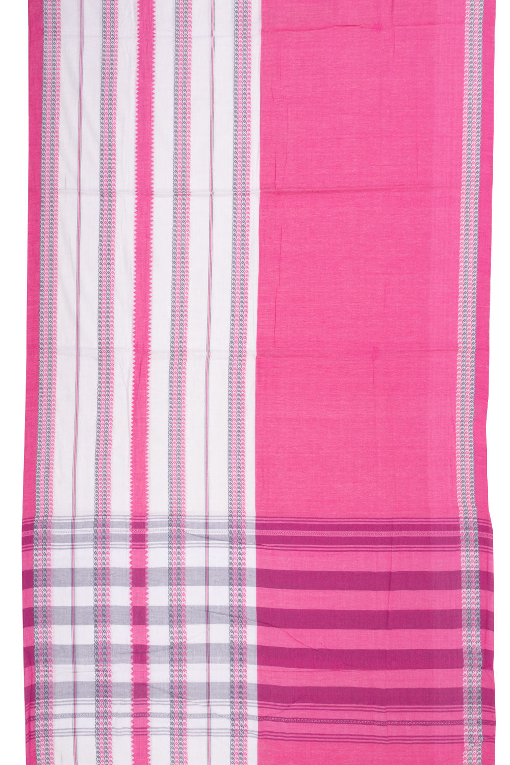 Pink Handloom Half and Half Dhaniakhali Cotton Saree Without Blouse 10073013