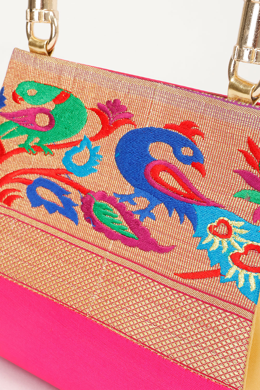 Pink Handcrafted Paithani Potli Bag - Avishya