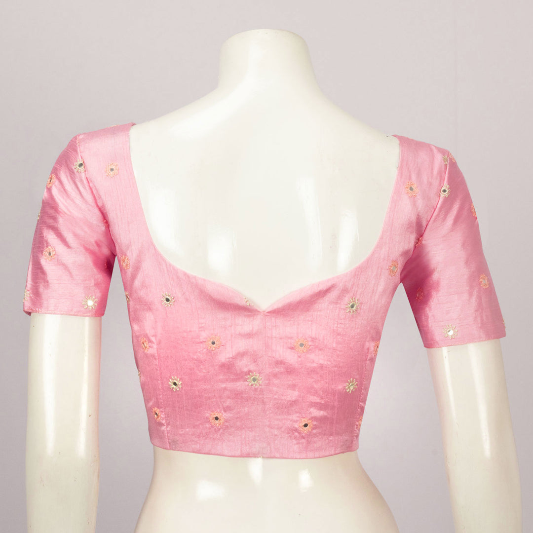 Pink Chikankari Embroidered Silk Blouse - Avishya