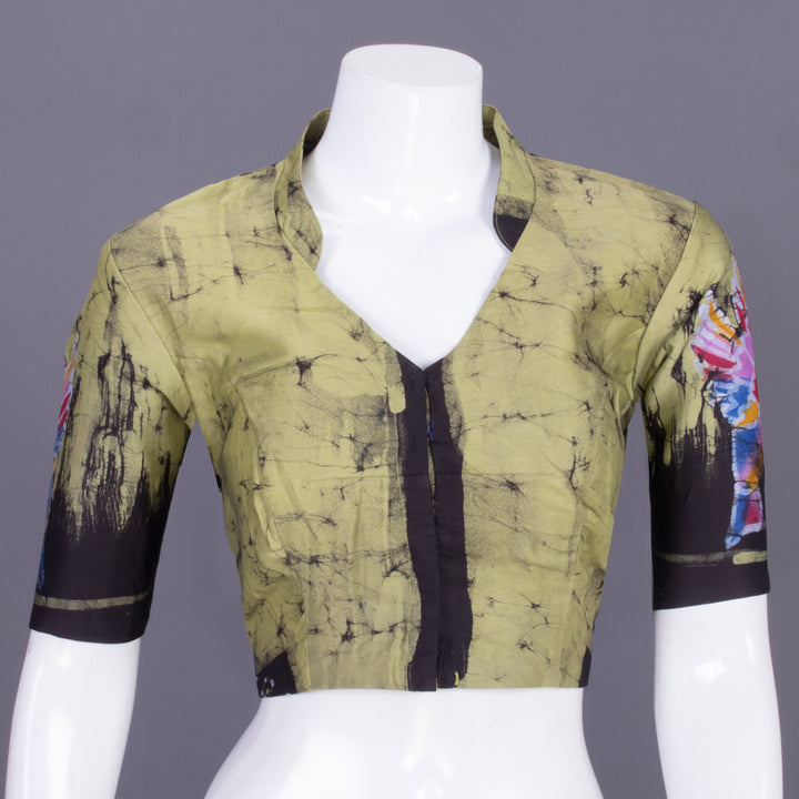 Moss Green Batik Handpainted Cotton Blouse-Avishya