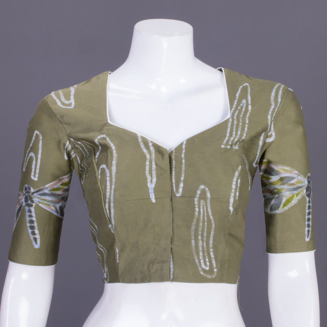 Olive Green Batik Handpainted Cotton Blouse-Avishya