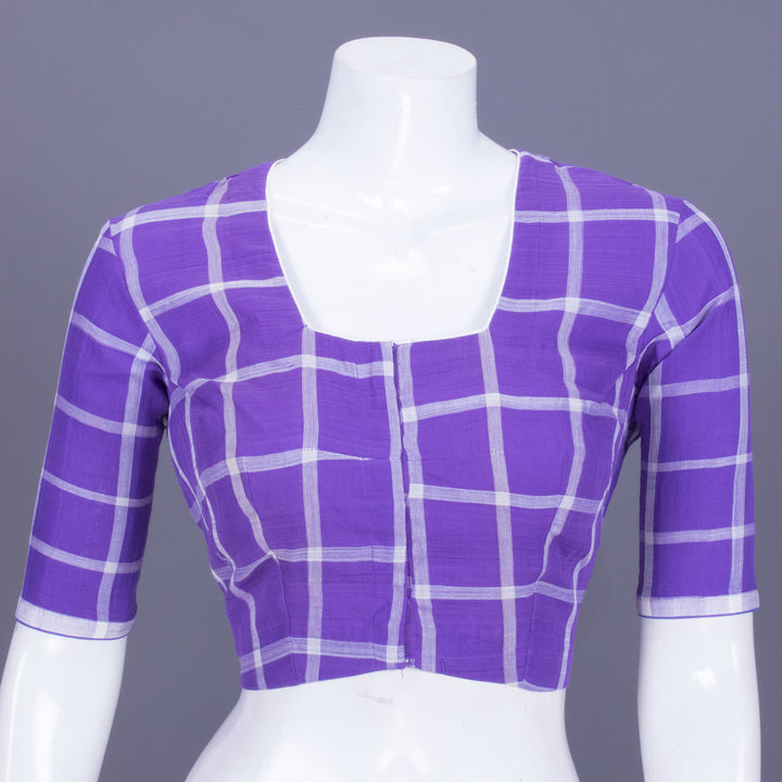 Purple Checked Andhra Cotton Blouse 10070418