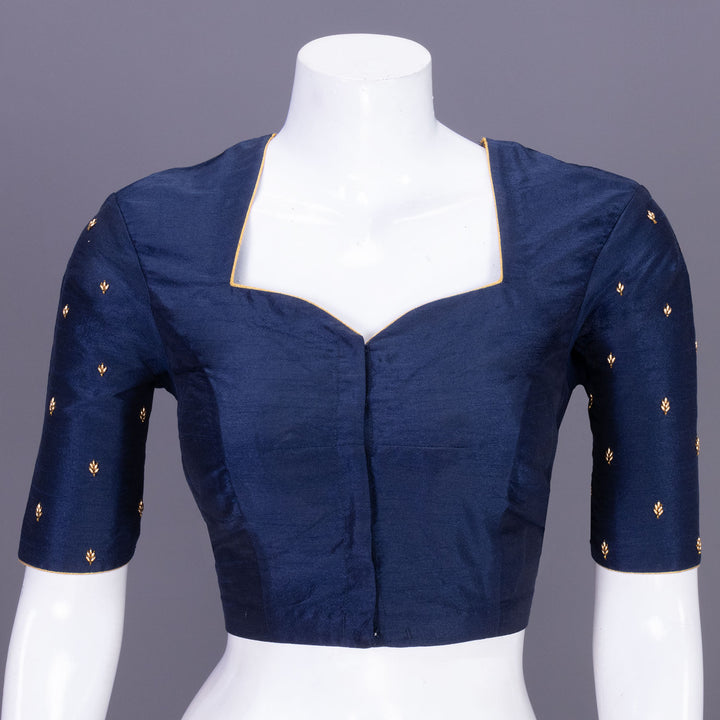 Navy Blue Aari Embroidered  Tussar Silk Blouse