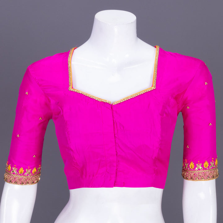 Pink Aari Embroidered Tussar Silk Blouse