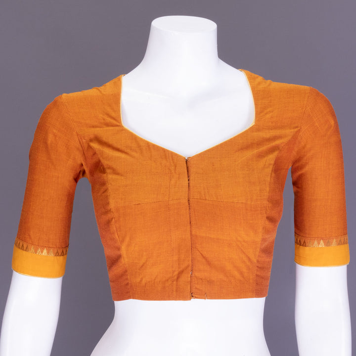 Mustard Yellow Aari Embroidered Mangalgiri Cotton Blouse 