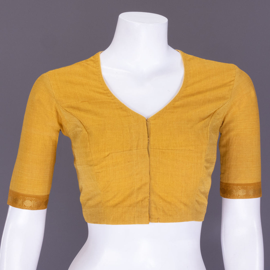 Mustard Yellow Aari Embroidered Mangalgiri Cotton Blouse 