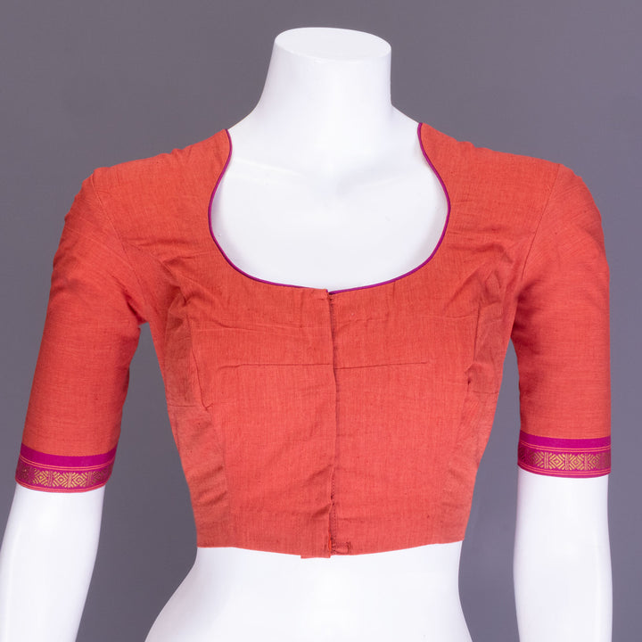 Brick Orange Aari Embroidered Mangalgiri Cotton Blouse 