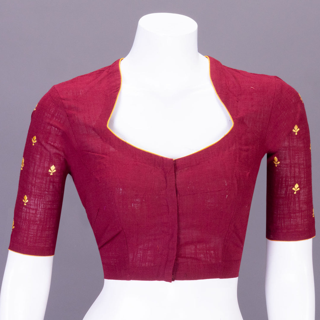 Maroon Slub Cotton Embroidered Blouse