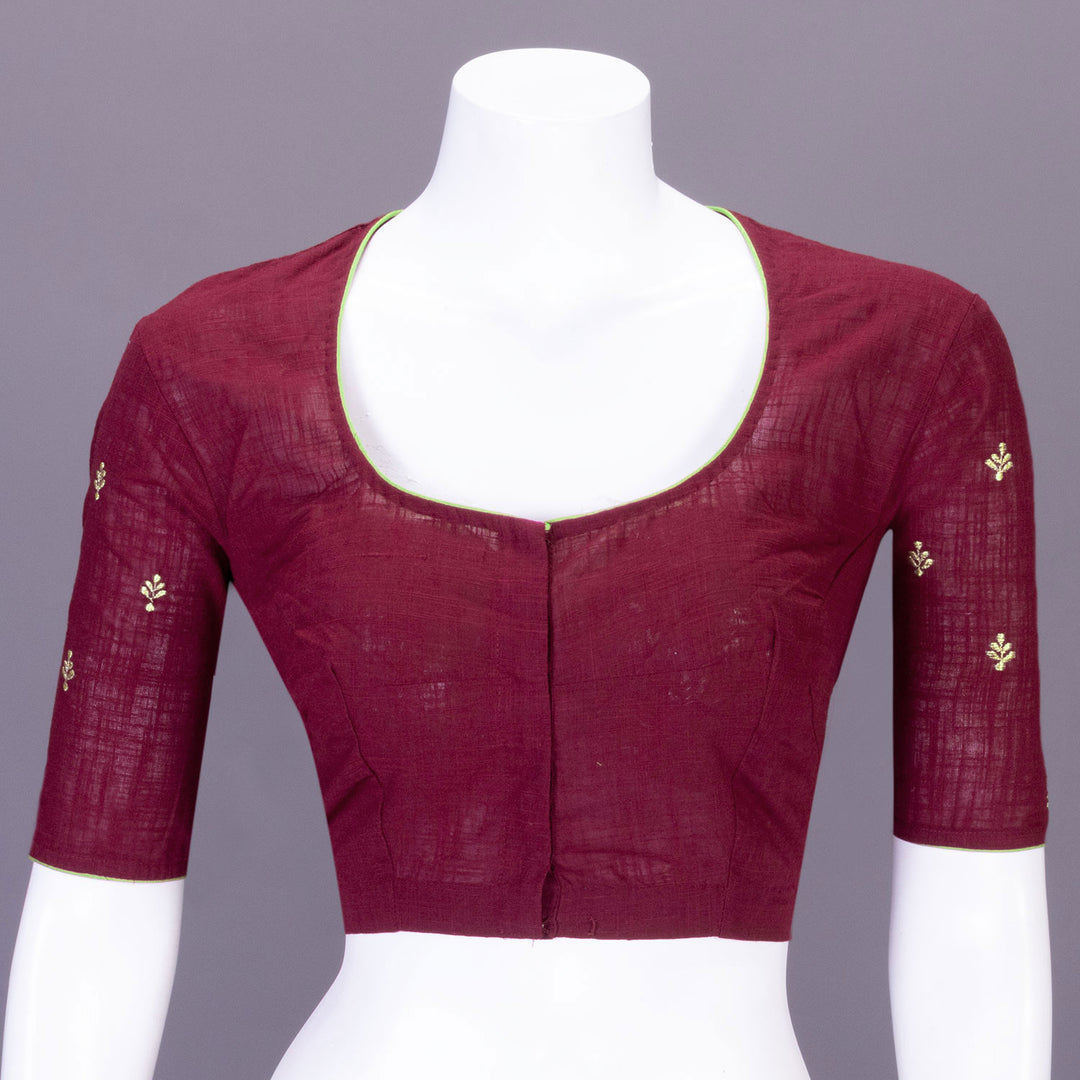 Maroon Slub Cotton Embroidered Blouse