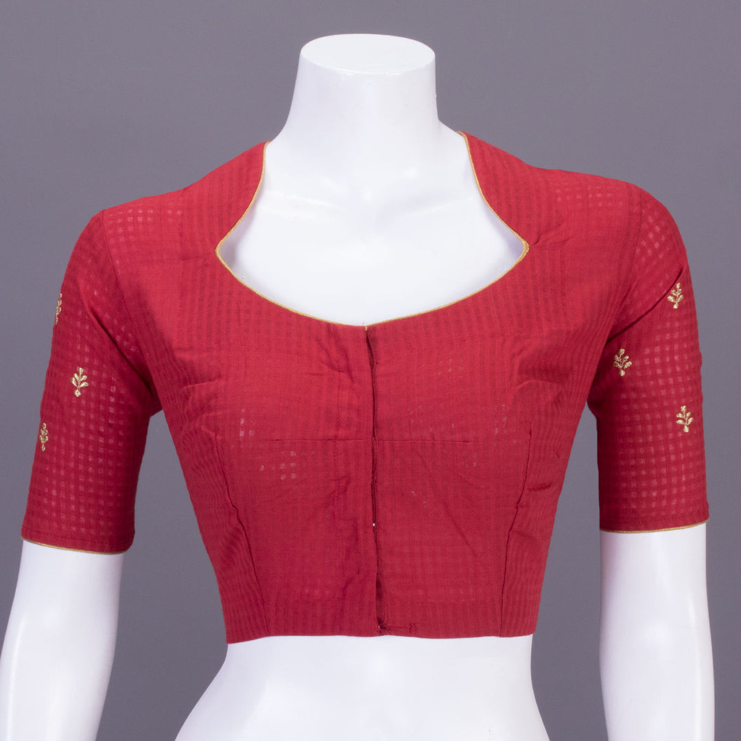 Red Slub Cotton Embroidered Blouse 10070759