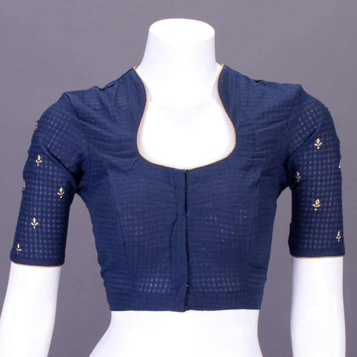 Blue Slub Cotton Embroidered Blouse