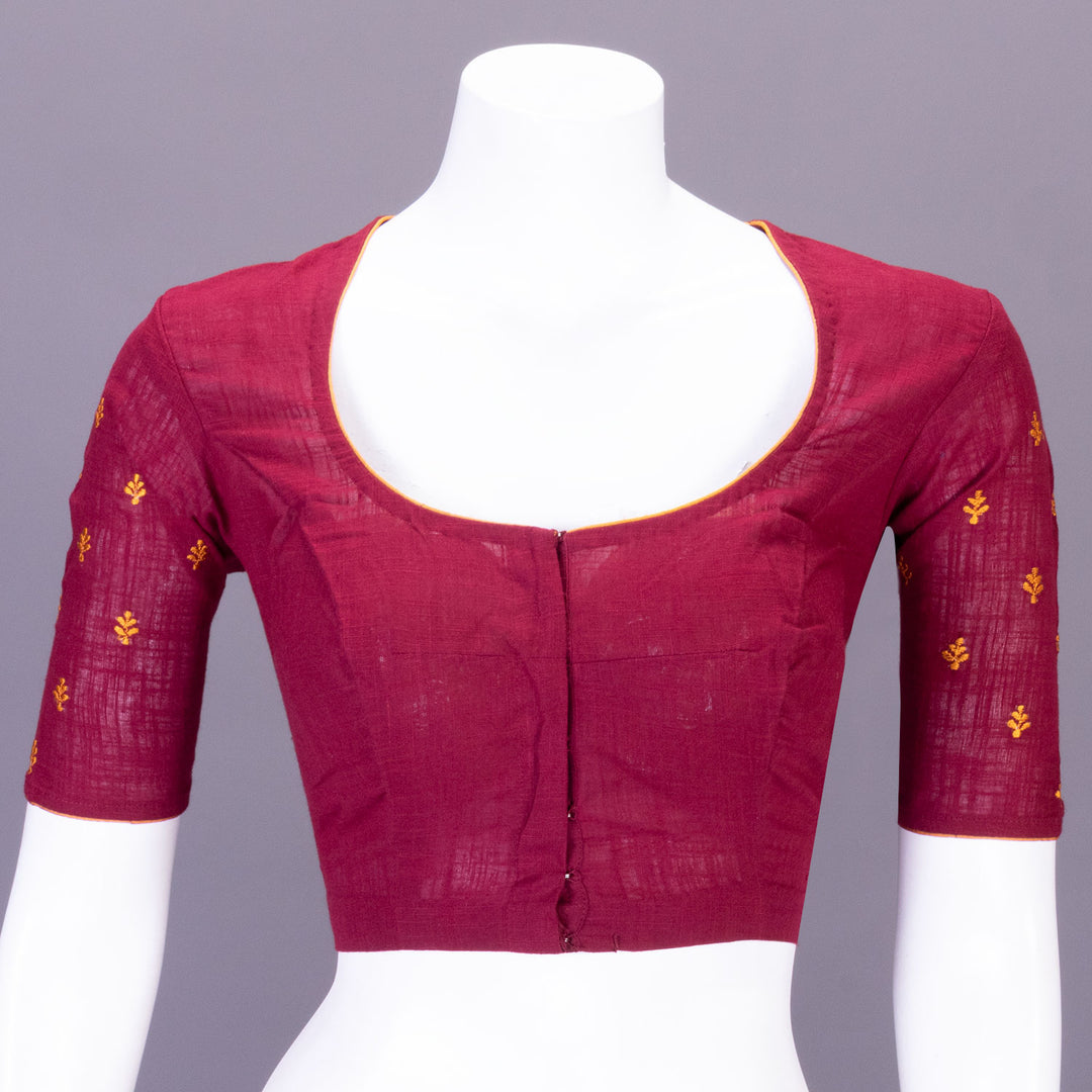 Maroon Slub Cotton Hand Embroidered Blouse