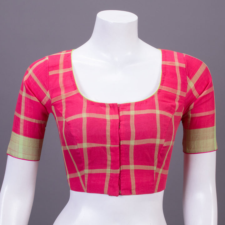 Pink Checked Andhra Cotton Blouse 10070796