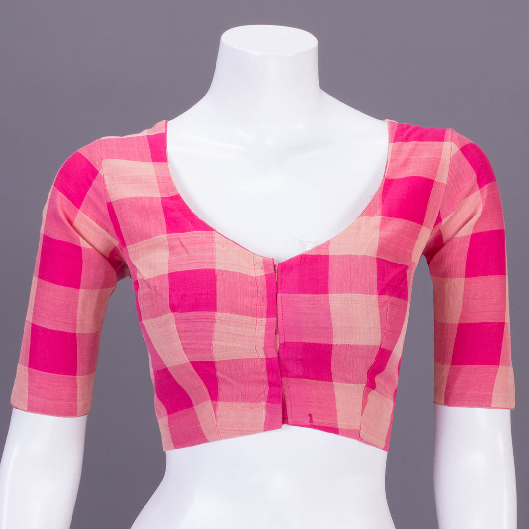 Pink Checked Andhra Cotton Blouse 10070802