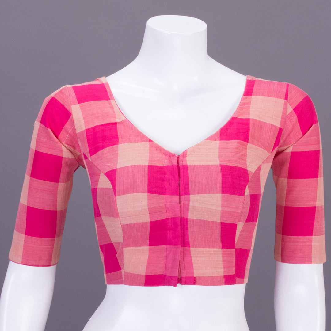 Pink Checked Andhra Cotton Blouse 10070803