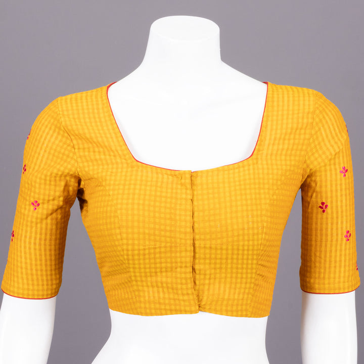 Yellow Slub Cotton Embroidered Blouse