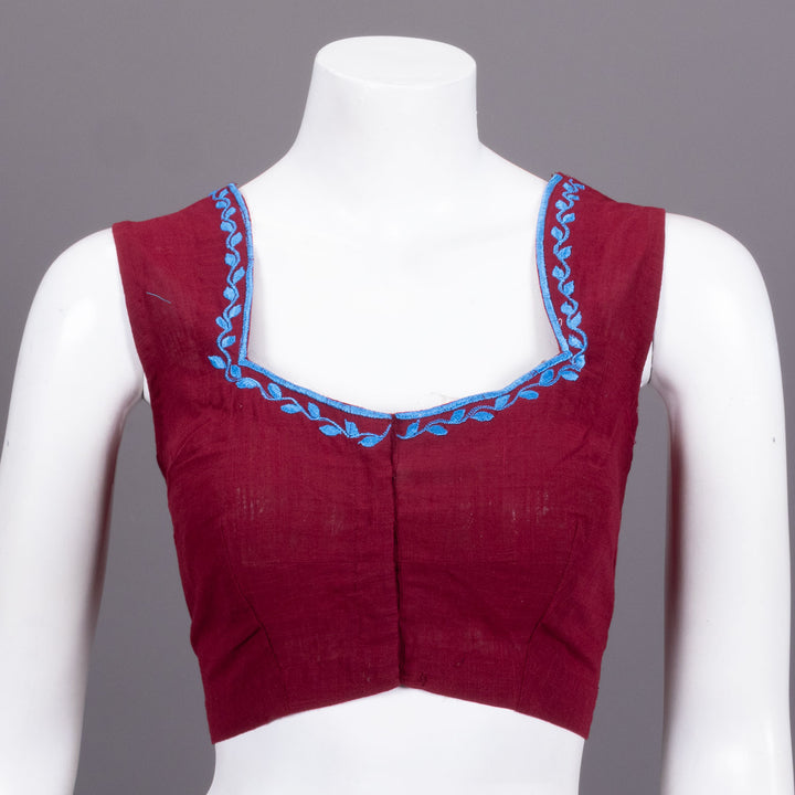 Maroon Slub Cotton Embroidered Blouse