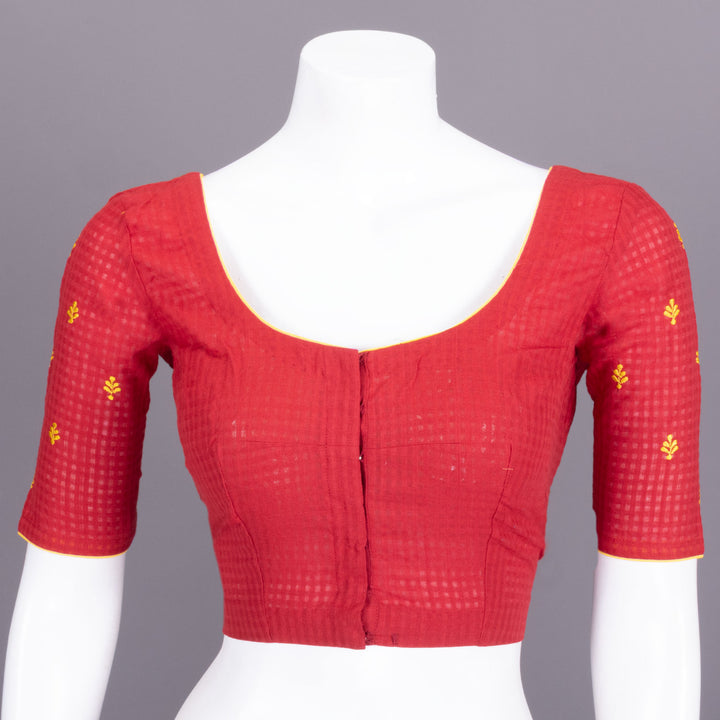 Red Slub Cotton Embroidered Blouse 