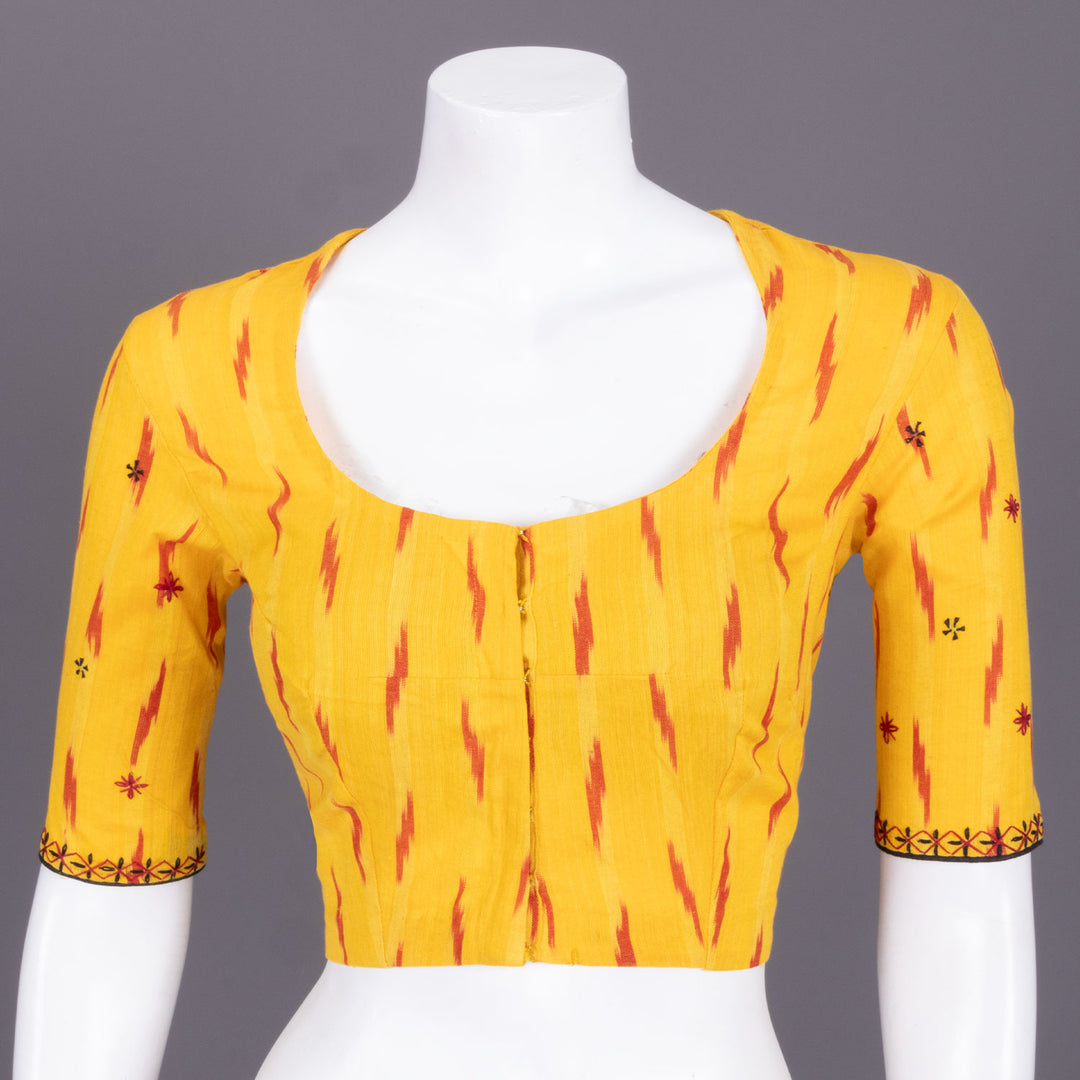 Yellow Ikat Mirror Work Embroidered Cotton Blouse