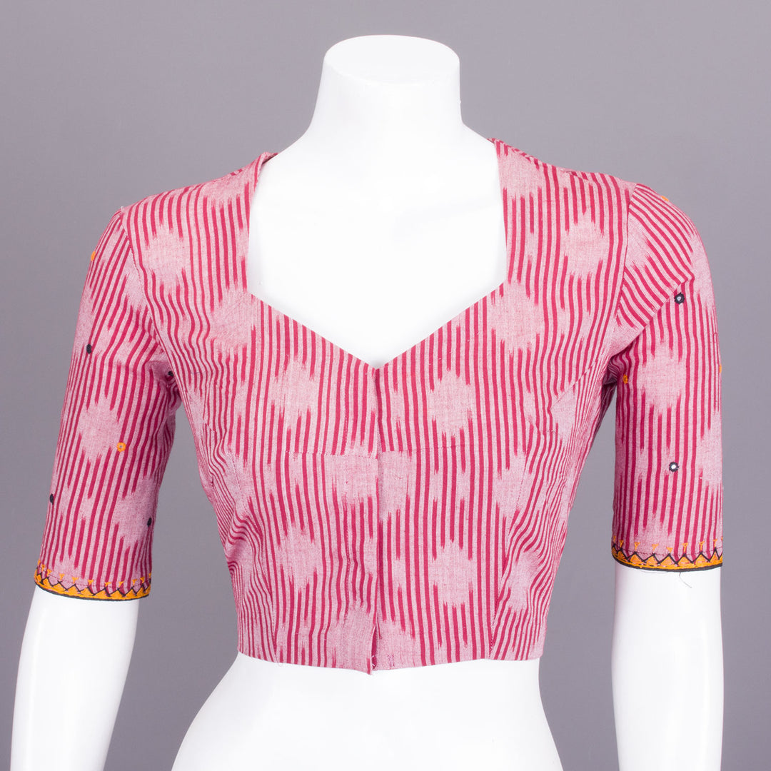 Red Hand Embroidered Ikat Cotton Blouse