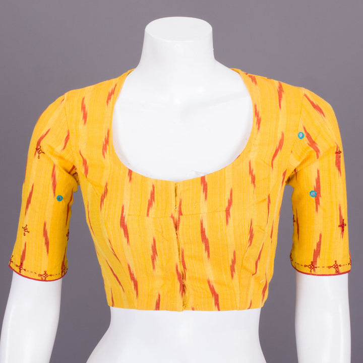 Yellow Hand Embroidered Ikat Cotton Blouse