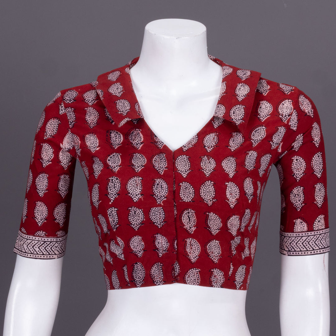 Maroon Bagh Printed Cotton Blouse 10072226