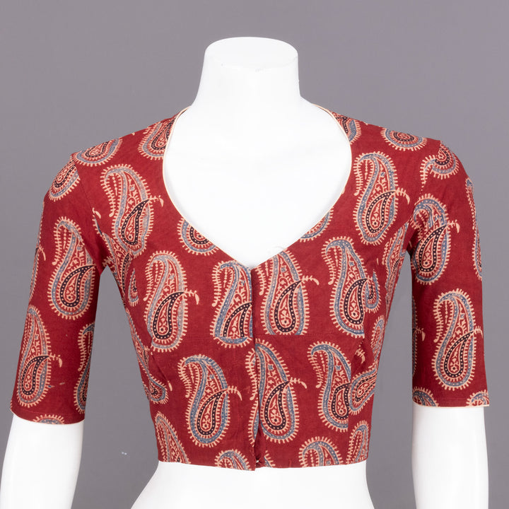 Red Ajrakh Printed Cotton Blouse 10072252