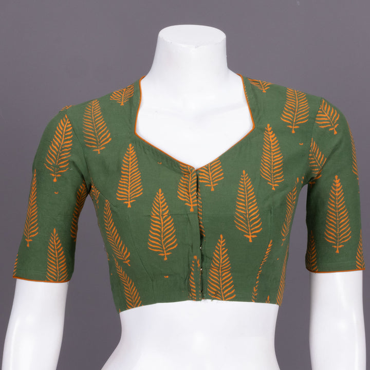 Green Gamthi Printed Cotton Blouse 10072456