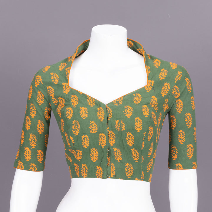 Green Gamthi Printed Cotton Blouse 10072458