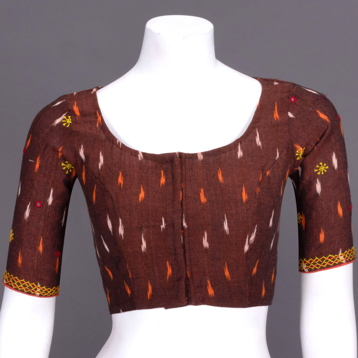 Brown Ikat Mirror Work Cotton Blouse 10072475